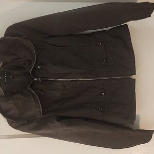 Tribal dark brown nylon jacket Zip-up size 4 unique style. EUC